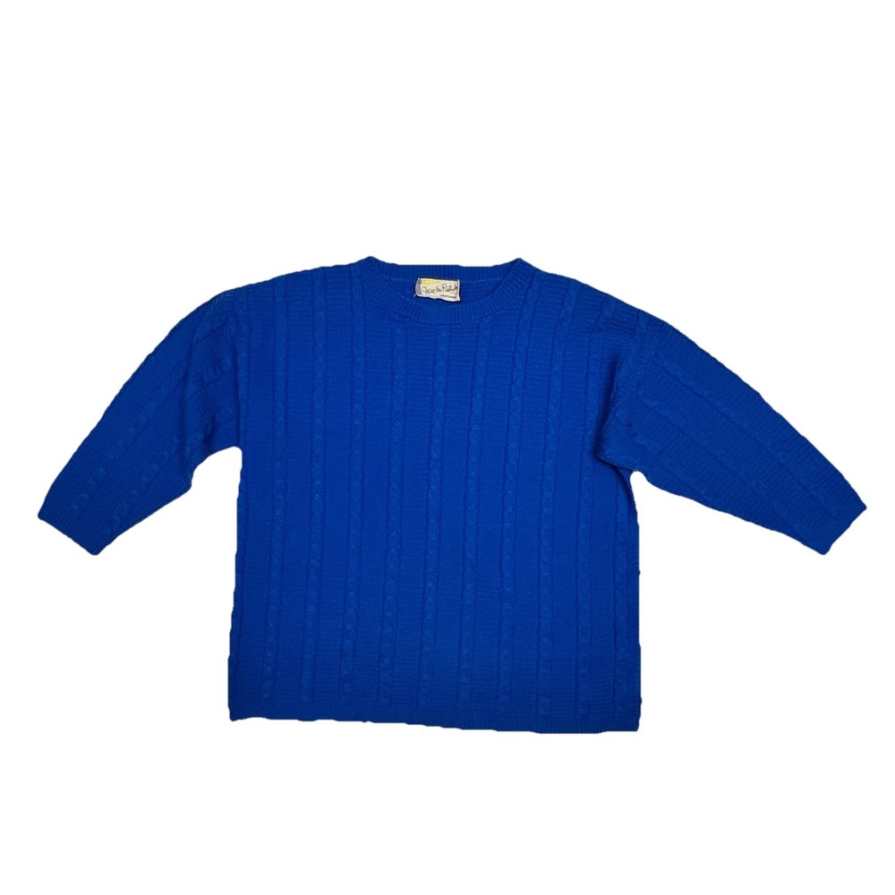 Diane Von Furstenberg Sweater Womens S Royal Blue Crewneck Cable Knit USA